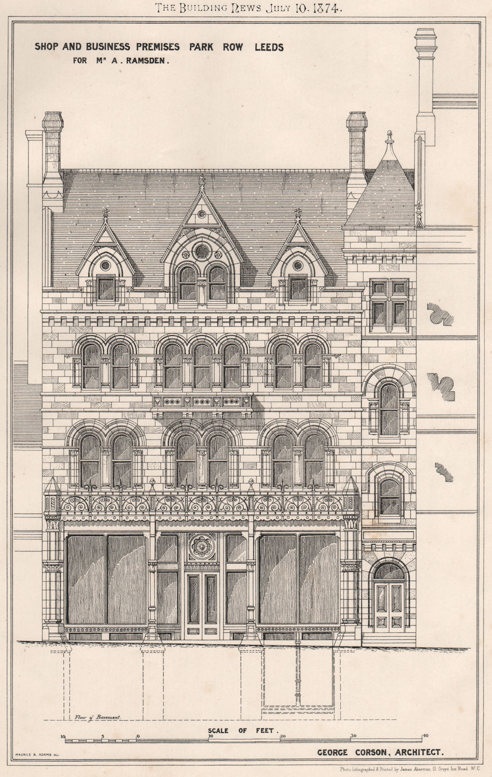 A Ramsden shop & business premises, Park Row, Leeds; George Corson Archt 1874